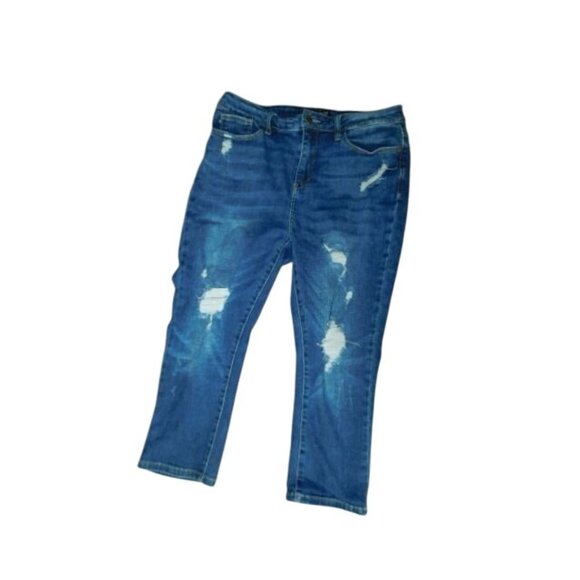 Judy Blue Size 11/ 30 Distressed STRETCH Capri Fit Cropped Denim Jeans - Picture 1 of 2